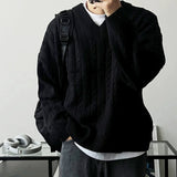 Riolio  New American Retro Men Jacquarded Sweater Casual V Neck Solid Color Long Sleeve Knitwear Premium Quality Knitted Pullovers M-2XL