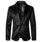 Riolio Men's Blazer Grain Texture Patterned Pocket Single Button Casual Night Club Bar Stage Wedding  Conference Dinner Men's Wear