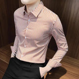 Riolio  Long-sleeved Shirt Korean Style New Autumn Men's Shirt Slim Business Casual No-iron Striped Button Cardigan
