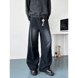 Riolio  Mens Jeans 2025 Autumn Fashion Loose Blue Washed Denim Pants with Knee Wrinkles Back Pocket Patchwork Design Denim trousers