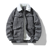 Riolio  Winter Collar Corduroy Jacket for Men, Casual, Comfortable, Loose, High Quality, Simple, Versatile,and Plush Jacket for Men