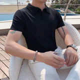 Riolio  Men V Neck Polo T Shirt Korean Fashion Polo Shirts Short Sleeve Casual Soild Top Slim Social Shirts Ice Silk T-Shirts Streetwear