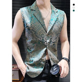 Riolio  Men's Gothic Jacquard Sleeveless Blazer Vest Summer Designer Waistcoat Noble Pattern Sleeveless Tank Top for Men