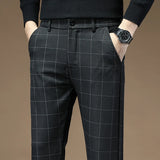 Riolio  Brand Clothing Autumn Thick Style Plaid Work Stretch Pants Men Business Fashion Slim Grey Party Casual Pant Trousers Male