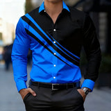 Riolio  Men's Color Block Striped Long Sleeve Button Up Shirt Green Black Contrast Casual Dress Shirt