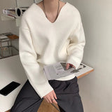 Riolio Men's Light Luxury Knitted Pullover Sweater Men Casual V Neck Solid Color Long Sleeve Knitwear Streetwear Korean Autumn Clothing
