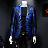 Riolio Luxury Men Jacquard Slim Fit Blazer Stage Performance Metal Gold Yarn Casual Suit Jacket Formal Stage Costumes