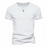 Riolio Mens Short Sleeve Henley Shirts Casual Cotton Slim Fit Basic Summer V Neck T-Shirt