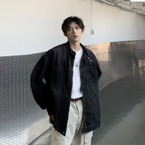 Riolio New High Street Men's Zip-up Denim Jackets Casual Washed Streetwear Stand Collar Texture Korean Harajuku Retro Long Sleeve Coats