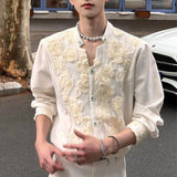 Riolio  Mens Rose Embroidery Court Casual Shirt Autumn Streetwear Fashion Niche Youth Versatile Long-Sleeve Top Men'S Clothing New
