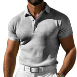 Riolio  Men's Casual Short Sleeve Polo Shirts Solid Waffler Comfortable Outdoor Polos Male Streetwear Turn Down Collar Pull On Tees Tops