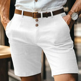 Riolio  Stylish Simplicity Summer Cotton Linen Shorts Men Fashion Triple Button Short Pants Male Streetwear Casual Beach Shorts