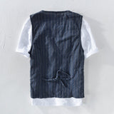 Riolio Men Vintage Vest Slim Linen Cotton Blazer Vest Male Casual Thin Striped Suit Waistcoat Clothing Asian Size M-3XL