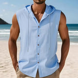 Riolio  Loose Casual American Style Men's Summer Linen Hooded Sleeveless Shirt Hip Hop Trendy Top Comfortable Breathable Garment