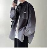 Riolio Men's shirt Gradient Plicated Long Sleeve Shirts Loose Korean Shirt Fashion Casual Oversize Shirt Coat High Quality Clothing
