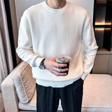 Riolio  New Korean Retro Men Basic Sweater Luxury Knitted Solid Color O Neck Long Sleeve Pullover Casual Slim Premium Quality Knitwear