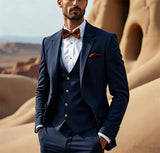 Riolio  Khaki 3 Piece Jacket+Vest+Pant For Men Suit Groomsmen Wedding Tuxedo Slim Fit Bespoke Office Event