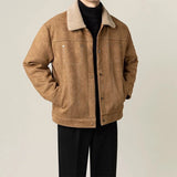 Riolio  Korean Style Fleece-lined Men Padded Jacket Light Luxury Harajuku Long Sleeve Coat Winter Chic Warmth Turn-down Collar Outerwear
