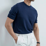 Riolio  Summer Casual Mens Ice Silk Knit Tops Leisure Breathable Solid Color Slim Knitting T Shirts Men Fashion Short Sleeve Tees