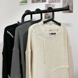 Riolio Vintage Hole Tassels Sweater Men Women Autumn Long Sleeves Kint Tops Fashion Loose Knitted Pullover Couples Unisex Streetwear
