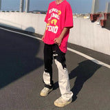 Riolio  Mens Jeans Y2k Black White Irregular Stitching Ripped Jeans Streetwear Hip-Hop Casual Slim Straight Pants Men'S Clothing