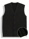 Riolio New Luxury Casual Men Sweater Vest Leisure Trendy Knit V Neck Button-down Solid Color Sleeveless Cardigan Retro Basic Waistcoats