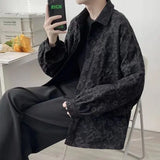 Riolio  Relief Embossed Shirt Men's Long-sleeved Design Niche Trendy Personality