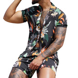 Riolio Men's Suits Summer Hawaii Print Shirt Casual Beach Suit Men's Fashion Quick Dry Short Sleeve Tops Cool Shorts Sale Set Clothing