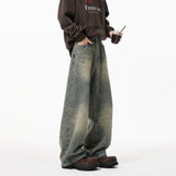 Riolio Mens Loose Straight Wide Leg Jeans Distressed Washed Vintage Oversized Floor Length Denim Pants Casual Streetwear Trendy