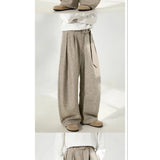Riolio  Women's High-Waisted Wide-Leg Pants with Belt Cuffed Hem Casual