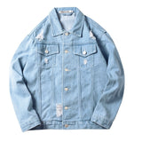 Men's Ripped Denim Jacket Tight Retro Distressed Water Wash Classic Pocket Design Coat Spring Autumn