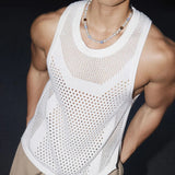Riolio  Mens Vest Hollow Jogging Casual Thin Tank Top Breathable Daily Sports Fitness Gym Sleeveless T-Shirt Men'S Clothing New