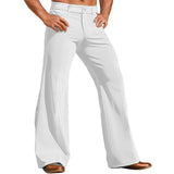 Riolio  Men's Striped Corduroy Wide Leg Flared Pants Casual Loose Fit Button Elastic Waist Lightweight Breathable Retro Trousers S-3XL
