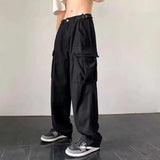 Riolio  High Street Hip Hop American Safari Style Multi Pockets Loose Overalls Casual Cargo Pants Straight Trendy Dark Punk