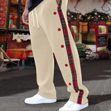 Riolio  Vintage Side Button Striped Patchwork Pants Mens Trendy Drawstring Loose Straight Trousers Men Spring Autumn Casual Pants