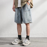 Riolio  Summer Men High Street Loose Straight Leg Denim Shorts Male American Vintage Jeans Casual Versatile Nostalgic Blue Pants