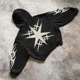 Riolio Oversized Embroidered Hooded Y2k Retro Black Star Patchwork Hoodie Fashion Loose Sweatshirt Gothic Streetwear Men Clothing