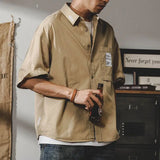 Riolio  American Casual Work Shirt Men Short-sleeved Summer Trendy Japanese Half-sleeved Cardigan Loose Jacket
