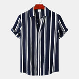 Riolio  Fashion Men's Shirt Shorts Sleeve Striped Print Clothing Men Social Luxury Wear Hawaiian Elegant Classic Shirts For Male Tops