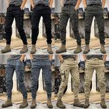 Riolio  Fashionable men's slim fit work pants, casual loose zipper, multi pocket jogging pants, elastic leg binding pants