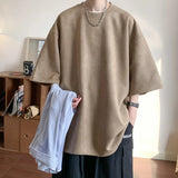 Riolio Summer Short Sleeved T-shirt Men Fashion Solid Color Round Neck T Shirt Men Streetwear Loose Suede Tshirt Mens Top M-3XL