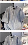 Riolio American Retro Henry Neck Short-sleeved T-shirt Korean Style Fashion Waffle Loose Niche Design Sense Casual T-shirt Trendy Top