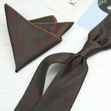 Riolio  2PCS Neck Tie Set Luxury Brown Floral Dots Neckties Khaki Striped Handkerchief Polyester Woven Pocket Square Shirt Accessories