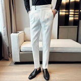 Riolio Autumn Winter Pantalones Hombre High waist Waffle Business Casual Suit Pants For Men Clothing Slim Fit Formal Wear Trousers 36