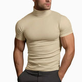 Riolio Summer Fashions Solid Color Short-sleeved Fashion Bottoming Shirt Men's Tight Turtleneck T-shirt