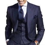 Riolio  3 Pieces Jacket+Pants+Vest Customized US Men's Suits Stripe Blazer Wedding Male Groom Tuxedos Suit with Pant