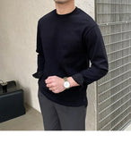 Riolio  New Autumn Fashion Men T-shirt Light Luxury Solid Color Long Sleeve Tops Leisure Streetwear Casual O Neck Basic Shirts M-3XL