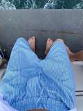 Riolio  Qui Dry Summer American Blue Stripes Loose Fit Elastic Waist Wide Leg Beach orts Five Inches Pants for Men And Women