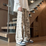 Riolio  Corduroy Tie-dye Irregular Pants for Men American Loose Casual Sports Wide-leg Trousers