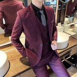 Boutique Solid Color Men's Casual Office Business Suit Three and Two Piece Set Groom Wedding Dress Blazer Waistcoat Trousers